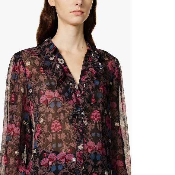 PAIGE Jodelle Floral Print Silk Blouse in Black, XSmall - Picture 4 of 16